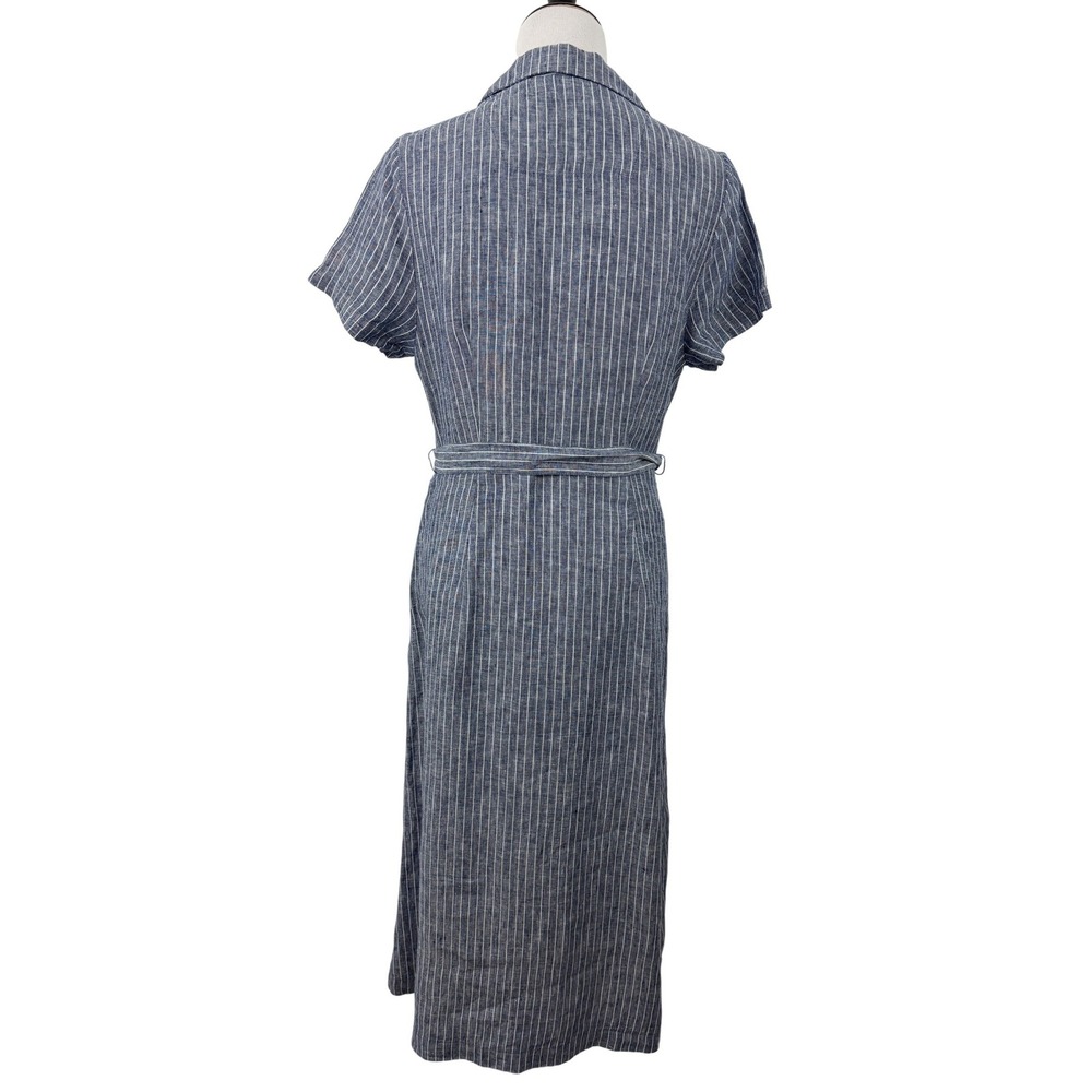 Quince 100% European Linen Button Front Dress Size M Chambray Stripe Midi Pocket - Picture 3 of 10